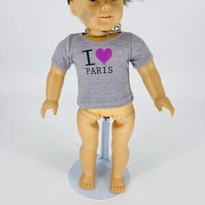 Grey I Heart Paris Doll Short Sleeved Top/T-Shirt With Velcro Closure 18" Dolls